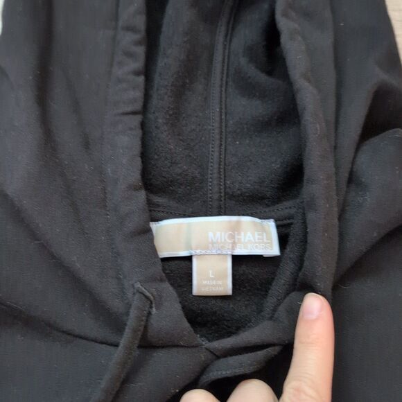 Michael Kors Black and Gold Sequin MK Logo Hooded Sweatshirt Size L - Picture 5 of 7